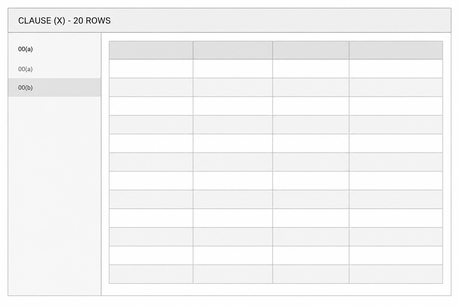 Wireframe of option B — the whole clause as one editable table.